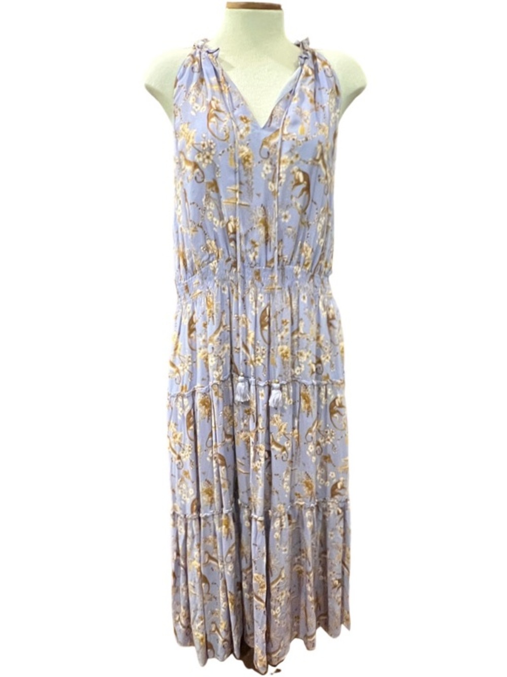 Nicoblu Sleeveless Lavender Jungle Print Midi Dress